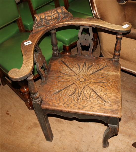 Carved oak corner chair